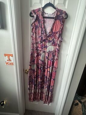 ONE WORLD Floral Tiered Maxi Dress in Purple and Pink